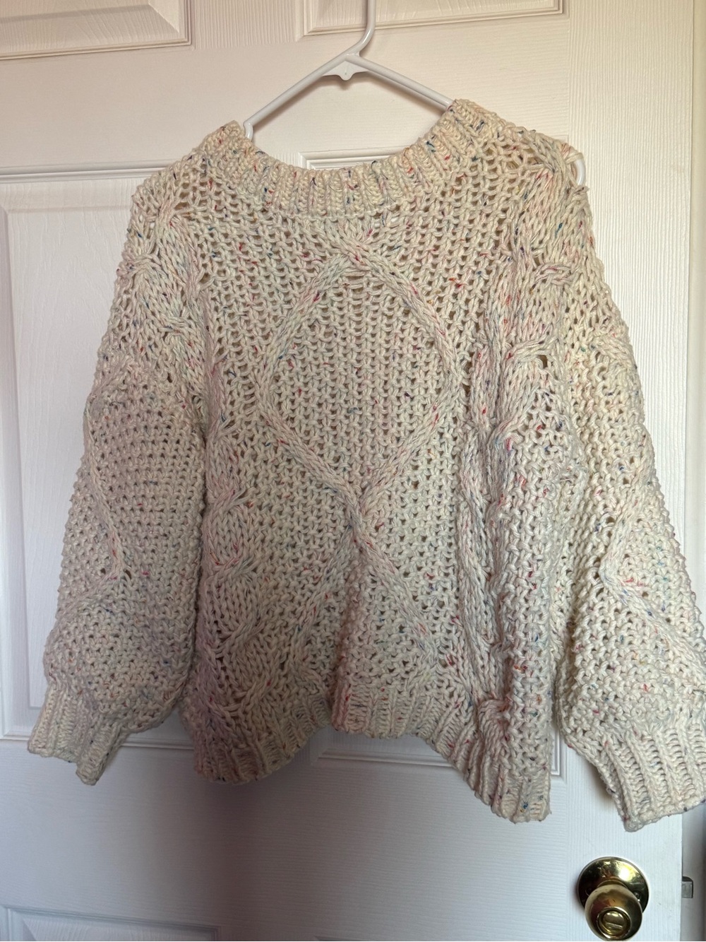 Fate Cream Cable Knit Sweater with Multicolor Speckles